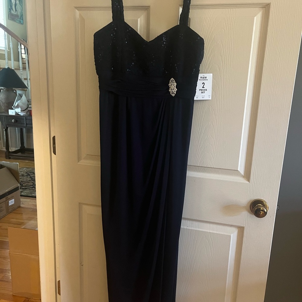 R & M Richards Blue Sweetheart Cocktail Gown